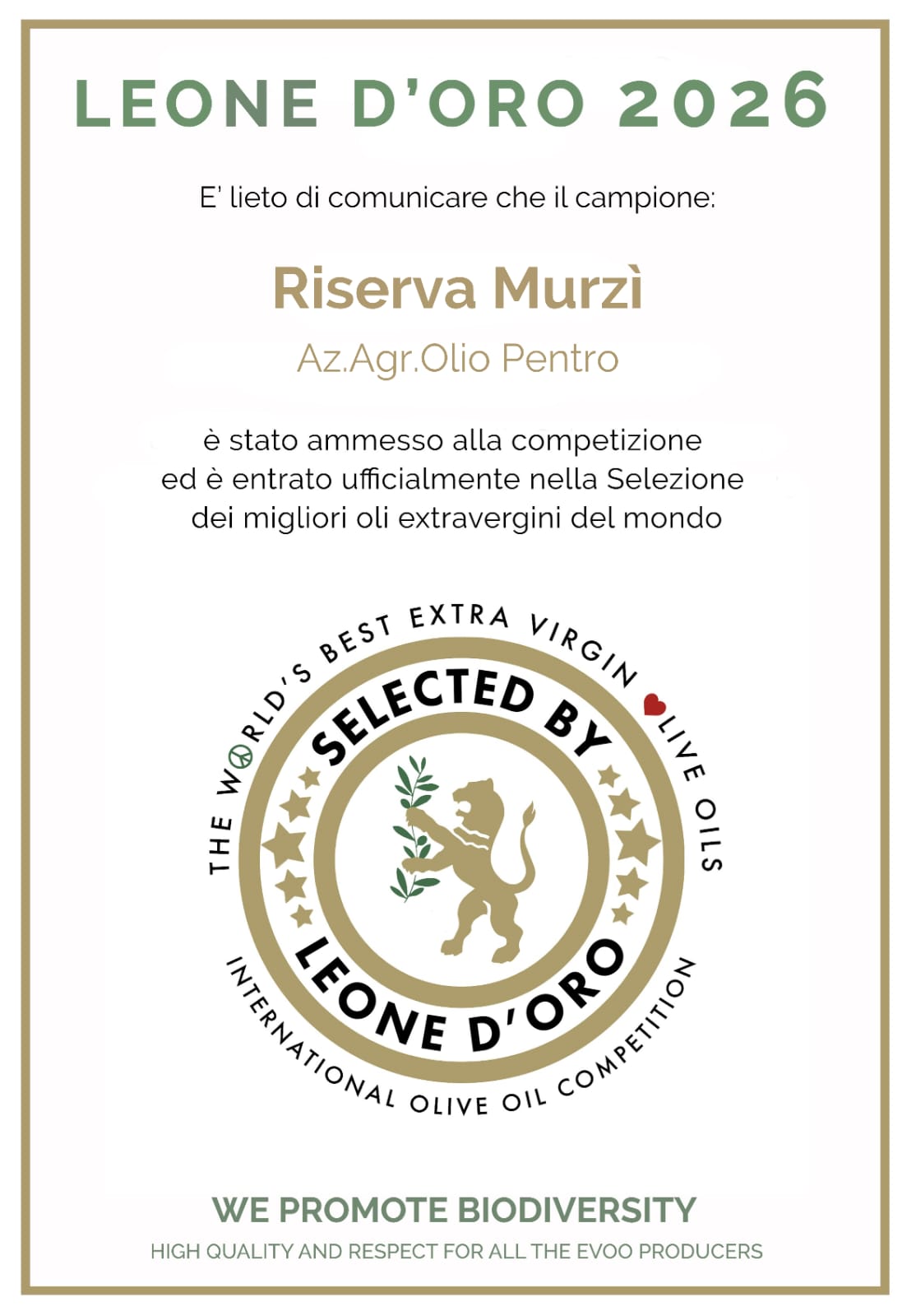 Olio Extravergine di oliva Riserva Murzì 500ml